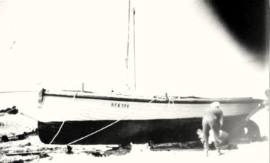 Photograph - Black & white photograph of a fishing boat RFB399, The RFB399 registered un-named fishing boat, unknown
