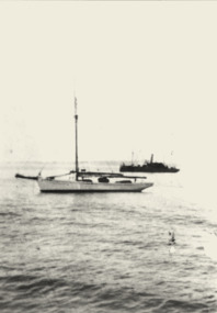 Black & white photograph of a cray fishing boat