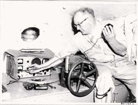 Black & white photograph of QUEENSCLIFFE lifeboat operator Val Ferrier 1955