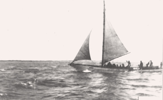 Black & white photo of a yacht that is possibly the THISTLE