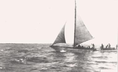 Black & white photo of a yacht that is possibly the THISTLE