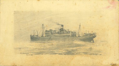 Print of pencil sketch of SS ORUNGAL aground