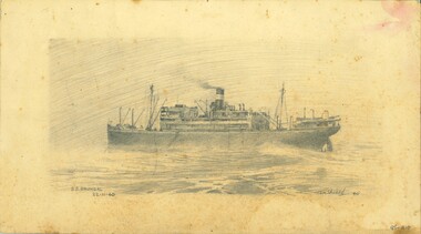 Print of pencil sketch of SS ORUNGAL aground