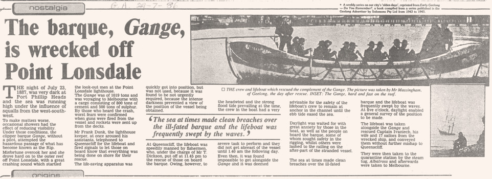 Newspaper clipping of the rescue lifeboat
