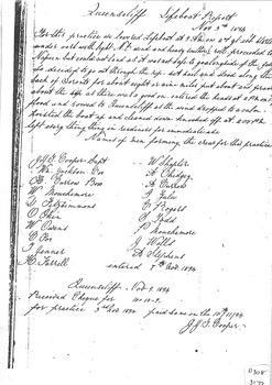 Handwritten report re lifeboat practice, 10 oars.