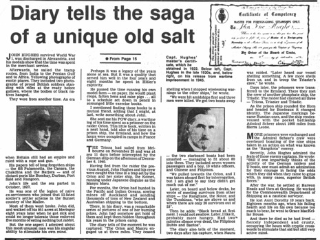 Weekend Herald 11-12 Oct 1986 re Sea Captain's experiences in two world wars.