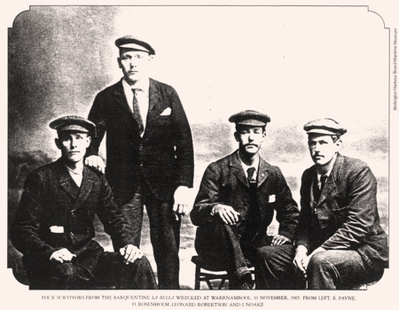 Photograph of 4 male survivors from the shipwreck Le BELLA