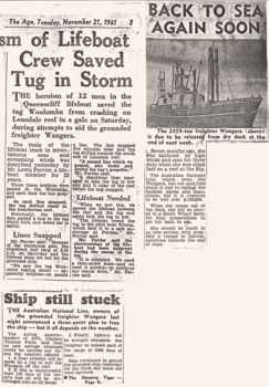 newspaper article re WANGARA wreck c1961
