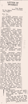 Letter to the Editor from Iron Knob clipping