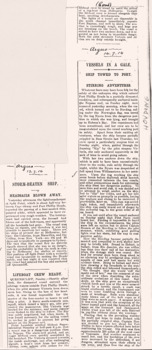 Storm damaged ship enters Port Phillip 1914