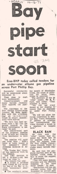 Esso-BHP announcement re new pipeline for ethane gas.