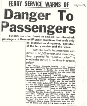Newspaper commentary about danger issues for the car ferry at Queenscliffe