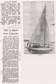 News clippings re MERLAN aground on Pt Lonsdale reef c1949