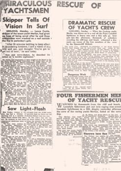 Three articles about the MERLAN aground c1949