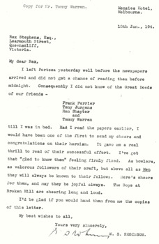 Letter re WELAN wreck crew & congratulations