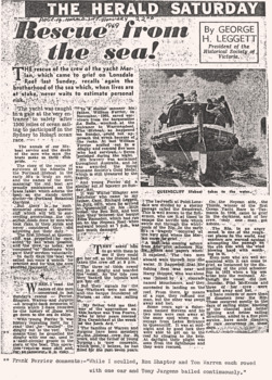 News article about Queenscliffe Lifeboat rescue of MERLAN crew c 1949