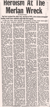 Geoff Herlot article about the MERLAN wreck & rescue by Queenscliffe lifeboat crew c1949