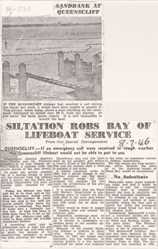Siltation causing lifeboat launch problems c 1946