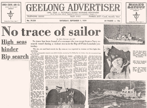 RAN survey ship KEMBLA lost sailor at Rip