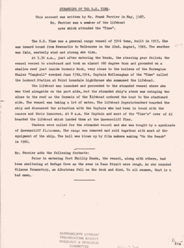Account by F Ferrier about the SS TIME wreck story