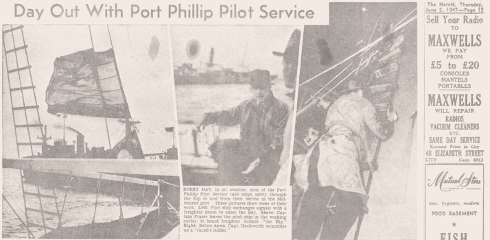 News article re Pilot's life at work in Port Phillip c1947