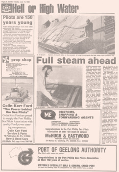 Newspaper insert re 150 yrs of Port Phillip Pilots 1839-1989