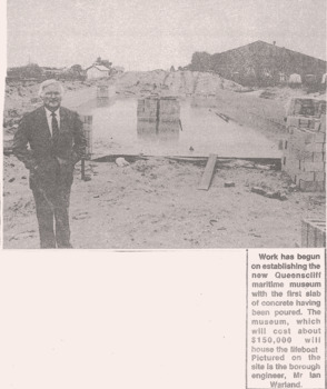 News clip re QMM's first slab laid & Ian Warland the Borough Engineer.