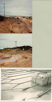 T - B ~ two slabs & ret wall, reverse view & props on bottom slab, c1984