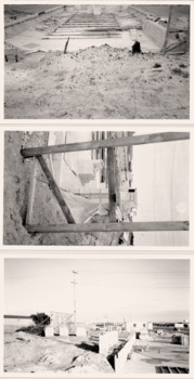 T - B ~ 3 slabs, slab detail, new walls going up, c1984