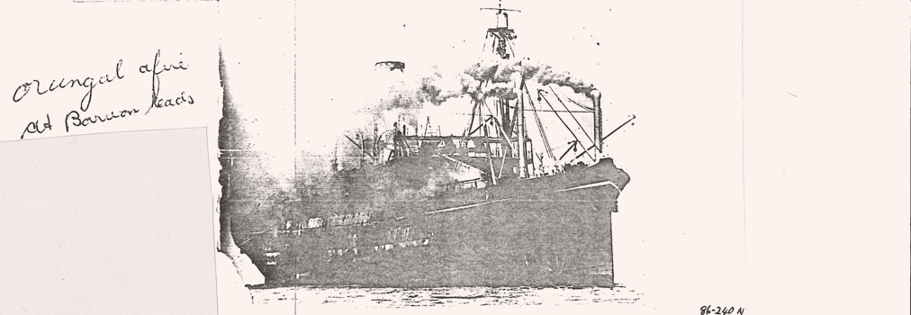 Copy of newspaper photo of the Orungal on fire off Barwon Heads