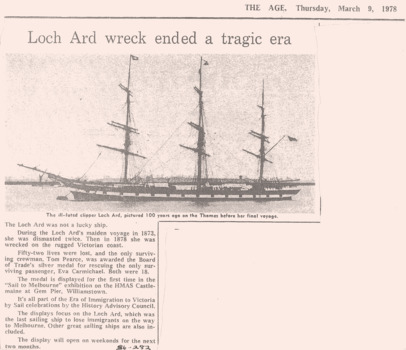 News article from the Age in 1978 re the Loch Ard.