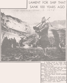 Piper commemorates the Loch Ard disaster in 1978