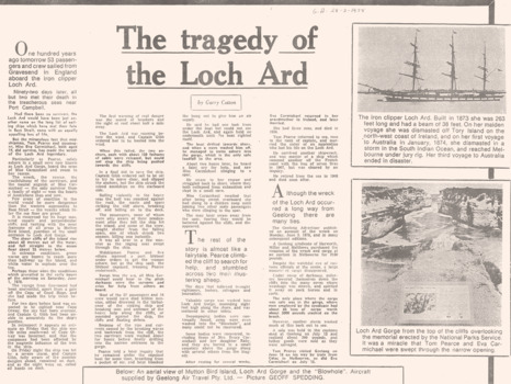 28 Feb 1987 Geelong Advertiser article re Loch Ard tragedy