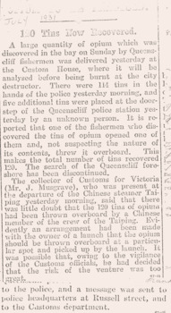 c1931 news article re opium found at Queenscliffe 