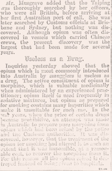 c1931 news article re opium found at Queenscliffe 