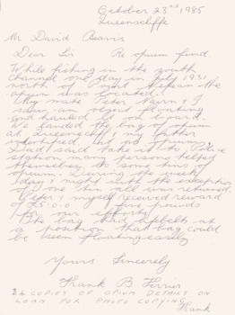Ferrier letter re finding opium at Queenscliffe