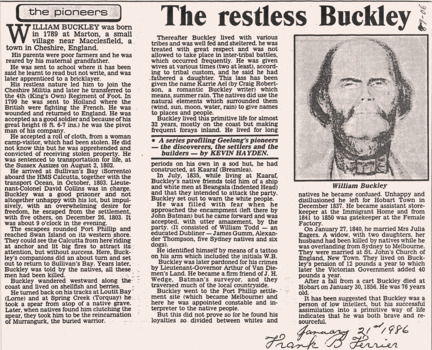 Escaped convict W Buckley in 1803 article