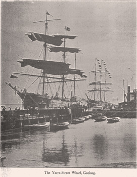 2 x tall ships at Yarra St wharf Geelong c1900