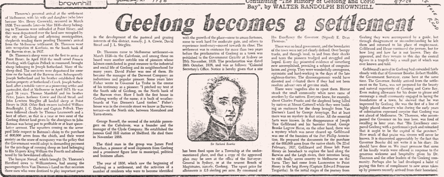 Geelong Advertiser article about Geelong being established.
