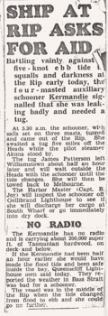 News clipping about the stranding of the KERMANDIE