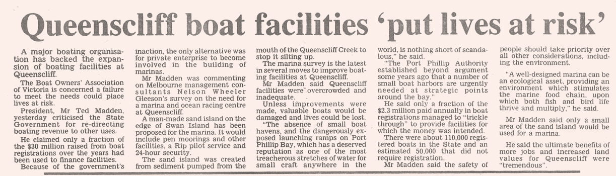News article re need for more Queenscliffe moorings