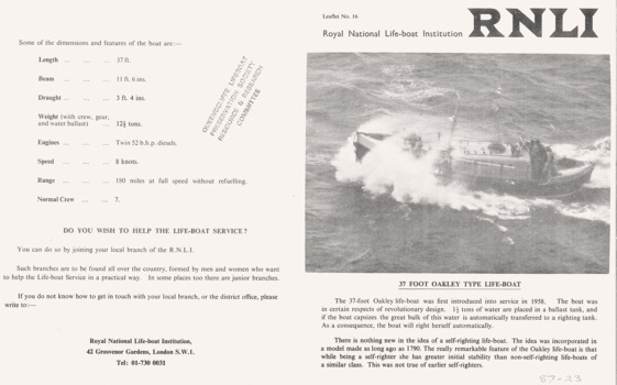 Royal National Lifeboat Institution pamphlets, 9 of 15 faces.