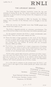 Royal National Lifeboat Institution pamphlets, 15 of 15 faces.