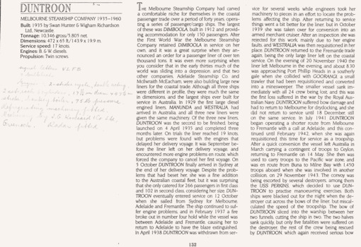 Steamer DUNTROON, history & details, copied from an unknown book.