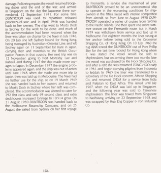 Steamer DUNTROON, history & details, copied from an unknown book.