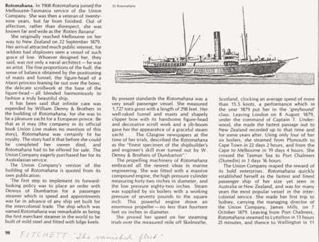 SS ROTAMAHANA drawings, history & details.