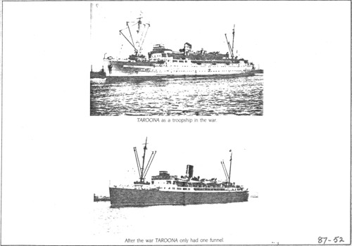 TSS TAROONA ship 1934 to 1959, photos, details, clippings & history.