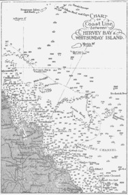 Coastal 'soundings' map between Hervey Bay & Whitsunday Island, in Queensland, from an unknown book.