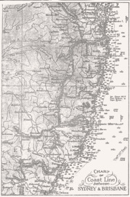 Old coastal map between Sydney & Brisbane, Australia, from an unknown book.