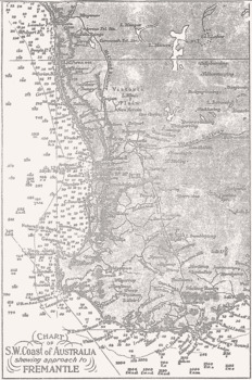 SW Coast of Australia & the approach to Fremantle WA, coastal soundings map.